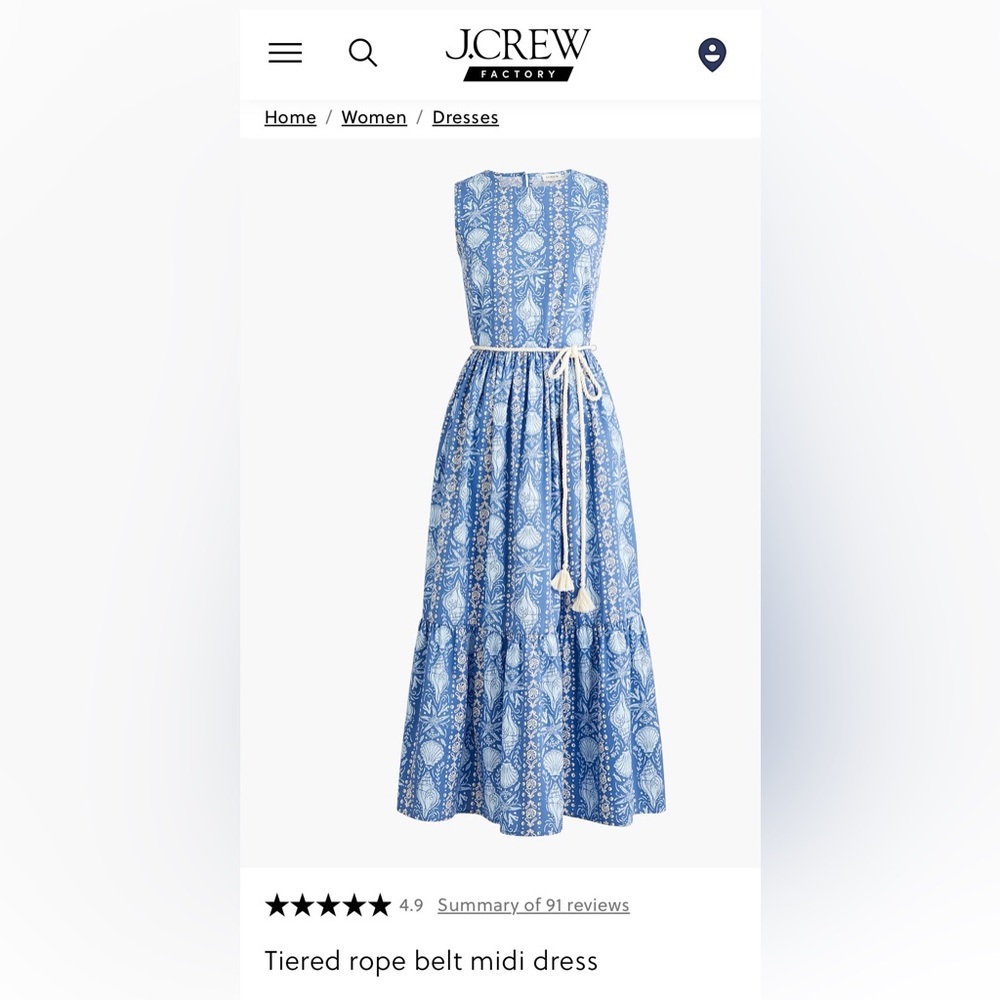 NWT J. Crew Blue and White Printed Tiered Maxi Dress with Rope Tie
